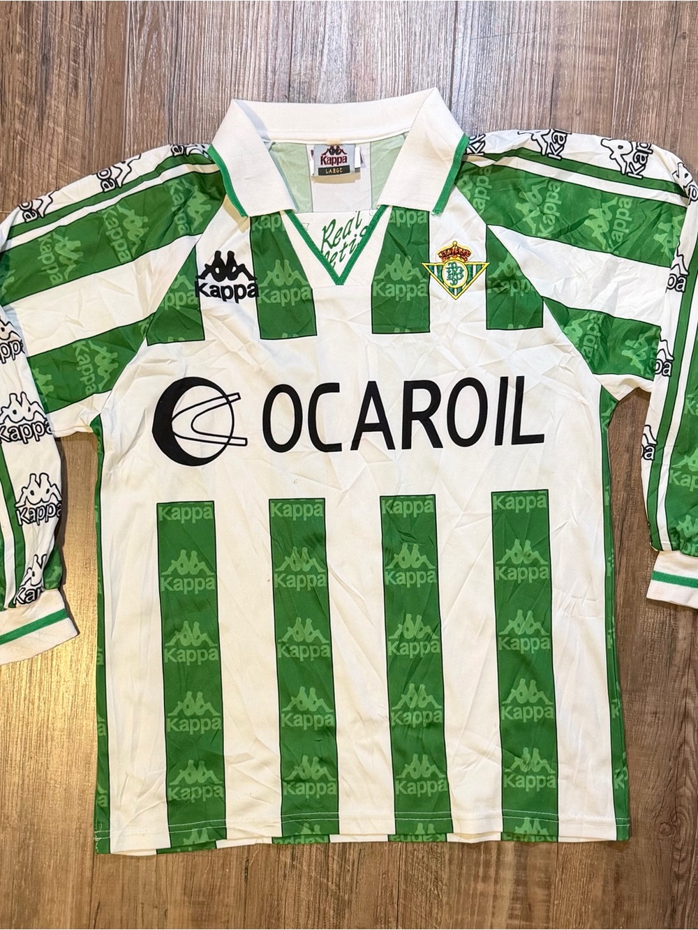 Vintage Kappa Green & White Striped Soccer Jersey with Ocaroil Sponsor